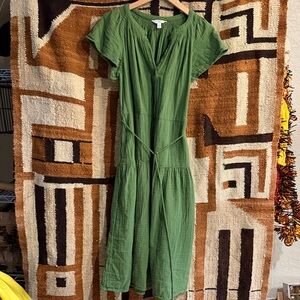 Mossy Green Cotton Dress with tassel belt.
